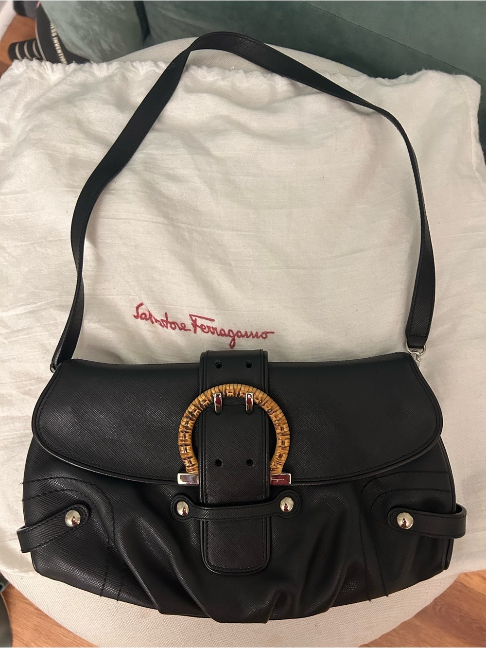 Salvatore Ferragamo Black Leather Shoulder Bag